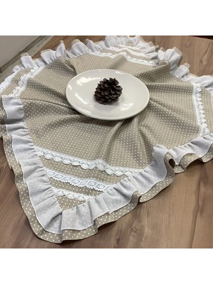 Oya Home Puantiye & Fırfır Detaylı Kare Örtü -100*100 cm