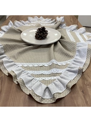 Oya Home Puantiye & Fırfır Detaylı Kare Örtü -100*100 cm