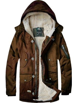 Alaska The Last Frontier Alaska Slim Fit Su ve Soğuğa Dayanıklı  Kapüşonlu Kısa Parka Kaban -- Camel --