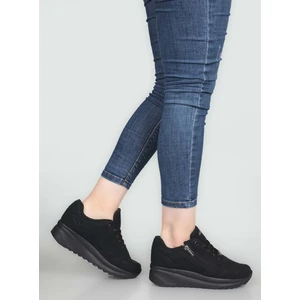 1662 Anatomik Tabanlı Fermuarlı Bayan Sneakers Ayakkabı - NKT01662-SIYAH Nubuk-36