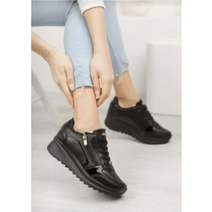 1662 Anatomik Tabanlı Fermuarlı Bayan Sneakers Ayakkabı - NKT01662-SIYAH-36