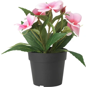Saksılı Yapay Bitki Pembe Balsam Çiçeği, 9 cm Iç/dış Mekan