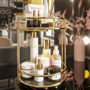 Banyo Kozmetik Takı Düzenleyici Çok Amaçlı Organizer 2 Katlı Servis Sunum Tepsisi Ikramlık Gold