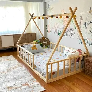 Loolpi Home Loolpi Home Montessori Bebek ve Çocuk Karyolası Unisex Doğal Ahşap Yatak
