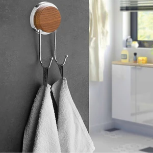 Okyanus Home Ahşap Desenli Magic Fix Sihirli Yapışkan Krom İkili Askı