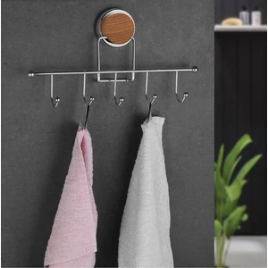 Okyanus Home Ahşap Desenli Magic Fix Sihirli Yapışkan Krom 5'li Askı