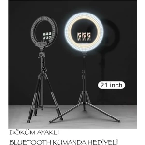 Ring Light LED Işık Halkası 21 Inç 54 cm Profesyonel Stüdyo Işığı ve 210 cm Döküm Ayak Kumanda Çanta Influencer Kuaför Makyaj Işığı Tattoo Ve Canlı Yayın Işığı