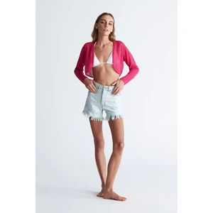 BUTTERFLY BOLERO File Örgü Uzun Kol Triko Kadın Bolero - Magenta Pembe