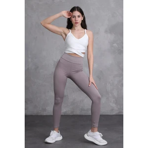 Kahverengi Kadın Yüksek Bel Toparlayıcılı Slim Fit Dar Paça Tayt