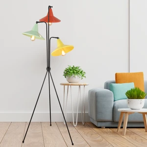 Jadira 3lü Çok Renkli Modern Tasarım Retro 3 Ayaklı Abajur Lamba Metal Lambader