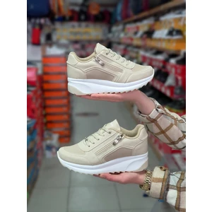 1662 Anatomik Tabanlı Fermuarlı Bayan Sneakers Ayakkabı - NKT01662-BEJ-37