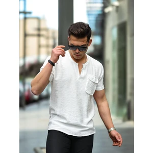 V Yaka Cep Detaylı Gömlek - Beyaz