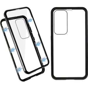 Samsung Galaxy S23 Plus Manyetik Çift Taraflı Temperli Cam Telefon Kılıfı, Metal Çerçeve Tam Vücut Temiz Telefon Kapağı (Yurt Dışından)