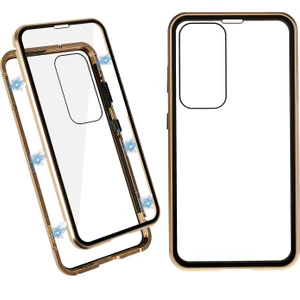 Samsung Galaxy S23 Plus Manyetik Çift Taraflı Temperli Cam Telefon Kılıfı, Metal Çerçeve Tam Vücut Temiz Telefon Kapağı (Yurt Dışından)