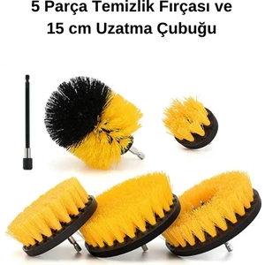 Hygiene Matkap Ucuna Takılan Profesyonel Temizlik Fırçası 5 Parça ve 15 cm Uzatma Çubuğu Muf