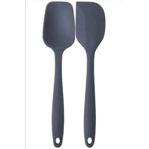 Silikon Kaşık Spatula Seti 2lı Büyük Boy Yanmaz Yapışmaz Çizmez Gri