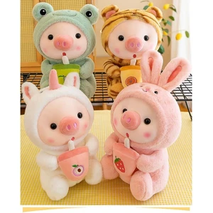 Sevimli Süt Çay Domuz Peluş Oyuncak Dönüşüm Domuz Bebek Tavşan Kürk Kumaş Domuz Bebek (Yurt Dışından)