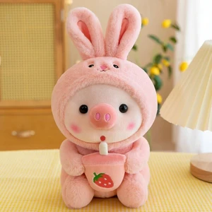 Sevimli Süt Çay Domuz Peluş Oyuncak Dönüşüm Domuz Bebek Tavşan Kürk Kumaş Domuz Bebek (Yurt Dışından)