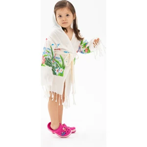 Bambu Baskılı Flamingo Desen Çocuk Bornoz Krem Krm