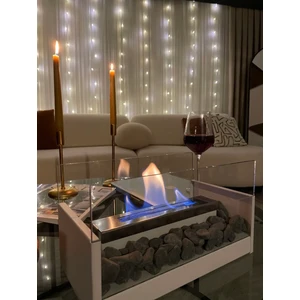 Moor Garden Masa Üstü Şömine Metal Beyaz - Birdo Taşlı