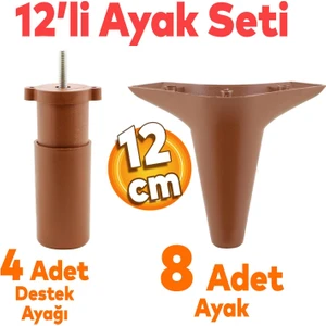 Aspen 12'li Set Mobilya Kanepe Koltuk Tv Ünitesi Baza Ayağı Ayakları Destek 12 Cm Robot Süpürge