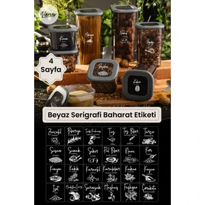 4 Adet Beyaz Serigrafi Baharat Etiketi