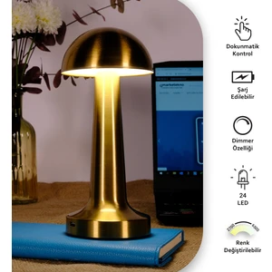 Şarjlı Dokunmatik LED Masa Lambası, Ayarlanabilir Renk Tonu, Çalışma Okuma Işığı Mantar Gece Lambası AF11-00296