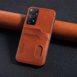 Xiaomi Redmi Note 11 Kılıf Zebana Kartlıklı Lüx Deri Kılıf Kahverengi