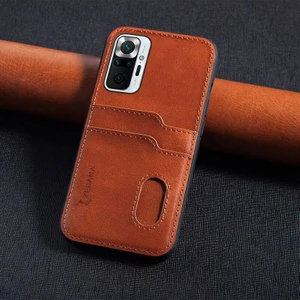 Xiaomi Redmi Note 10 Pro Max Kılıf Zebana Kartlıklı Lüx Deri Kılıf Kahverengi