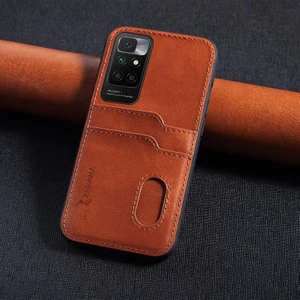 Xiaomi Redmi 10 2022 Kılıf Zebana Kartlıklı Lüx Deri Kılıf Kahverengi