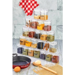 Fbz Home 24'Lü 200 Ml Şeffaf Etiketli Akrilik Baharatlık Seti - Premium Sızdırmaz Mika Baharat Takımı