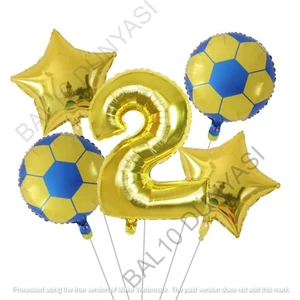 Bal10 Dünyası Sarı Lacivert Futbol Topu Folyo Balon Seti Yaş 2