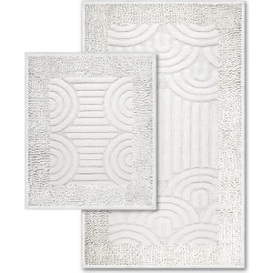Gökkuşağı Doğal Pamuklu 2'li Banyo Kilim Seti 60X100+50X60 cm - Beyaz