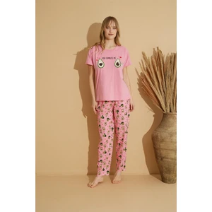 Kadın 2550-37 Kısa Kol Desenli Pijama Takımı Pembe
