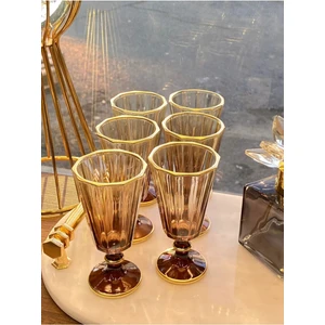 6 Lı Flüt Renkli Yaldızlı Kahve Yanı Su Bardağı Kadeh Kupa Bardak