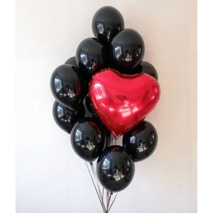 Meri Parti Sevgililer Günü Balon Kırmızı Kap Folyo Balon ve Siyah Balon Konsept