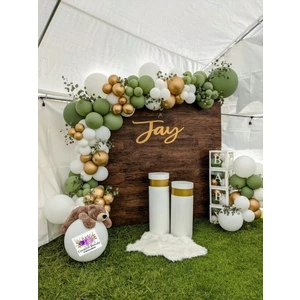 Meri Parti 65 Adet Küf Yeşili-Gold Krom-Beyaz Balon -5 Metre Balon Zincir Set