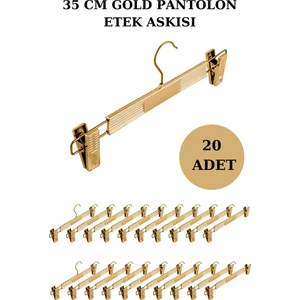 İstanbul Manken 20 Adet Plastik Gold Kaplama Pantolon Askısı Etek Askısı Elbise Askısı