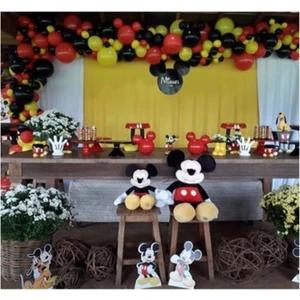 Mickey Mouse Konsept Balon ve Zinciri Parti Kırmızı Sarı Siyah 100 Adet Balon ve Zincir