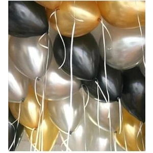 Meri Parti Metalik Balon 12 " Inç 25 Adet Metalik Gri Gold Pastel Siyah Set