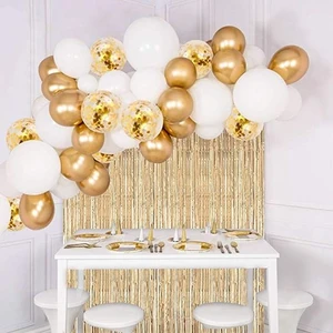 Meri Parti Gold Beyaz Balon Zincir Seti Gold Arka Fon ve Balon Set