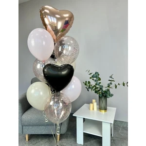 Meri Parti Siyah ve Rosegold Kalp Folyo Balon Siyah Kalp Folyo Balon Konfetili Lateks Balon Konsept
