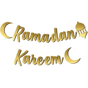 Ramadan Kareem Yazılı Kaligrafi Banner Gold Renkli 200X20 cm Ramazan Bayramı Altın Renginde Süs