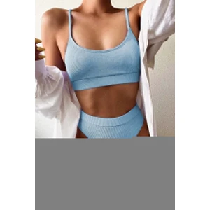 Yüksek Bel Fitilli Kumaş Tankini Bikini Üstü