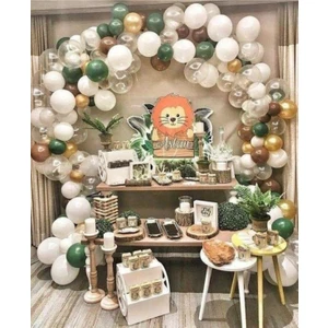Meri Parti Safari Konsept Balon ve Balon Zinciri 100 Adet Metalik Balon