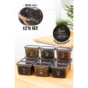 Beyaz Serigrafi Etiketli Peggy Dikdörtgen Baharatlık Seti 800 ml Antrasit 12'li