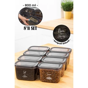 Beyaz Serigrafi Etiketli Peggy Dikdörtgen Baharatlık Seti 800 ml Antrasit 8'li