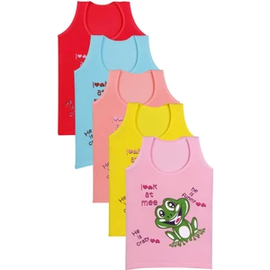Kız Çocuk Atlet Geniş Askılı Baskılı 5 Li Paket Likralı Mıxcolor