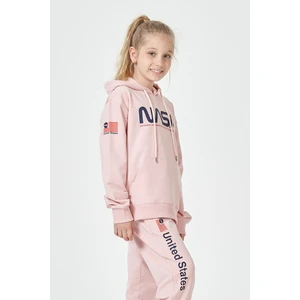 Black One Kız Çocuk Unisex  Nasa Baskı Detaylı Oversize Kapüşonlu Çocuk Eşofman Takımı