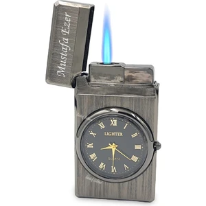 Sedef Silver Saat Şeklinde Pürmüz Mavi Torch Hem Saat Hem Cakmak Jet Lighter Gazli Çakmak